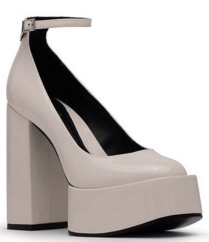 D'Amelio Footwear Rayva Patent Ankle Strap Platform Block Heel Pumps