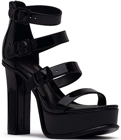 D'Amelio Footwear Romissa Strappy Buckle Patent Platform Dress Sandals