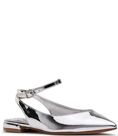 D'Amelio Footwear Siana Mirror Metallic Patent Ankle Strap Slingback Flats