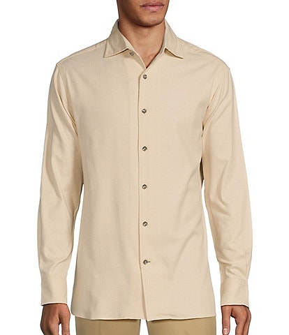 Daniel Cremieux Signature Label Apres Ski Collection Solid Brushed Twill Albini Long Sleeve Woven Shirt