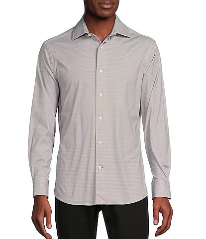 Daniel Cremieux Signature Label Checked Italian Stretch Knit Oxford Long Sleeve Woven Shirt