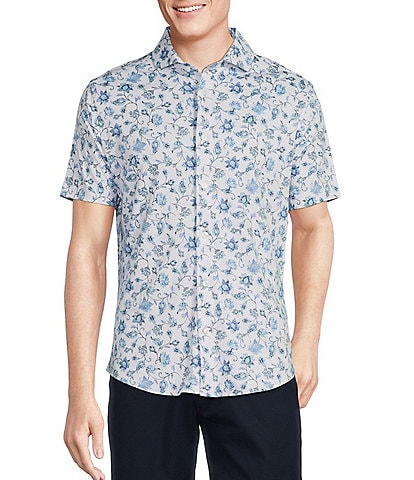 Daniel Cremieux Signature Label Floral Print Cotton Interlock Short Sleeve Coatfront Shirt
