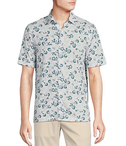 Daniel Cremieux Signature Label Floral Print Slub Jersey Short-Sleeve Coatfront Shirt