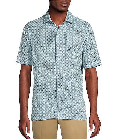 Daniel Cremieux Signature Label Geometric Print Slub Jersey Short Sleeve Coatfront Shirt