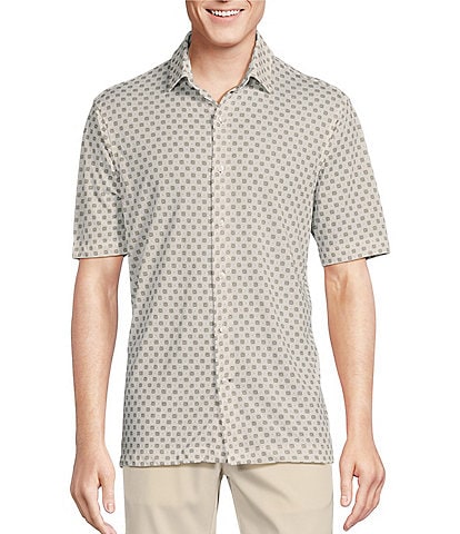 Daniel Cremieux Signature Label Geometric Print Slub Short Sleeve Coatfront Shirt