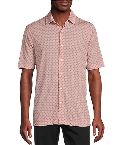 Daniel Cremieux Signature Label Geometric Print Slub Short Sleeve Coatfront Shirt