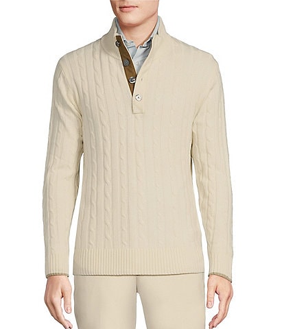 Daniel Cremieux Signature Label Luxury Cable Knit Cashmere Button Mock Sweater
