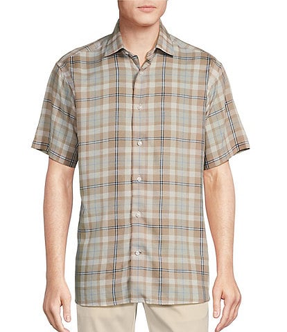 Daniel Cremieux Signature Label Plaid Lyocell Linen Short-Sleeve Woven Shirt