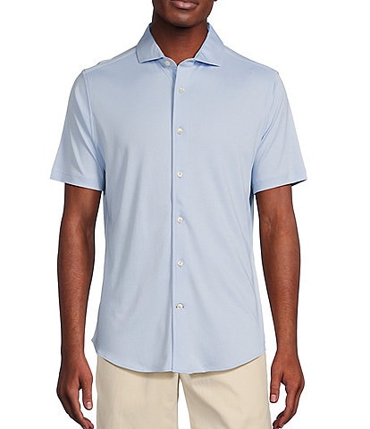 Daniel Cremieux Signature Label Solid Cotton Interlock Short Sleeve Coatfront Shirt