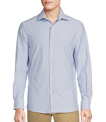 Daniel Cremieux Signature Label Striped Italian Knit Oxford Long Sleeve Woven Shirt