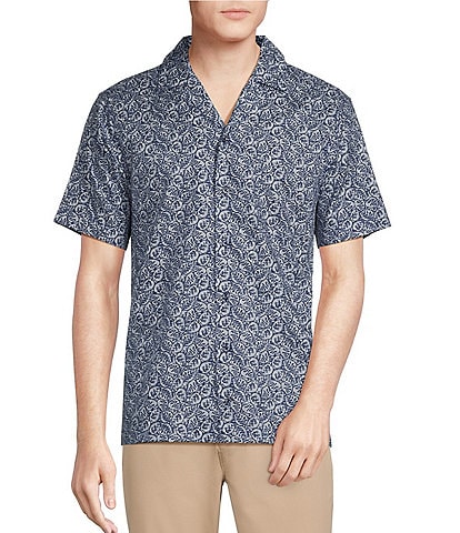 Daniel Cremieux Signature Label Twig & Palm Leaf Print Supima Cotton Short-Sleeve Woven Camp Shirt