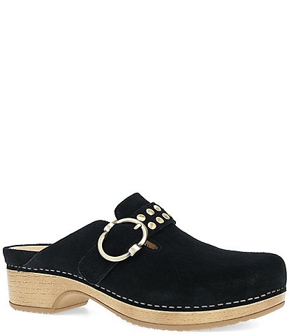 Dansko Branson Suede Studded Buckle Slip On Clogs