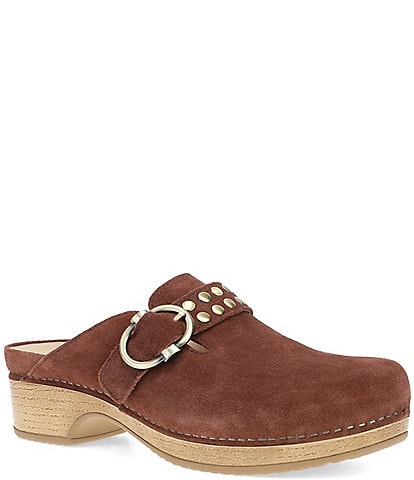 Dansko Branson Suede Studded Buckle Slip On Clogs