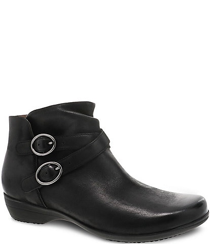 ladies black flat leather boots