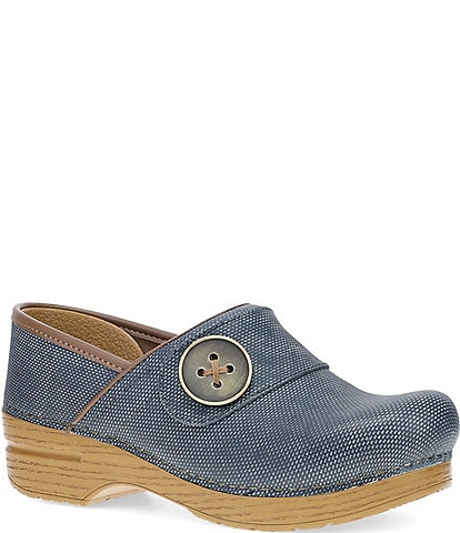 Dansko Professional Button Denim Leather Clogs