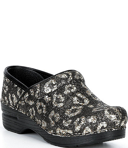 Dansko Professional Leopard Print Glitter Patent Leather Clogs