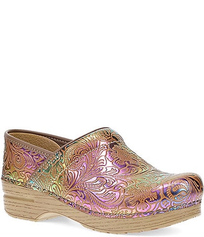 Dansko Professional Metallic Floral Embossed Leather Clogs