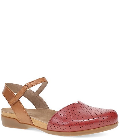 Dansko Rowan Perforated Leather Ankle Strap Mary Jane Clogs