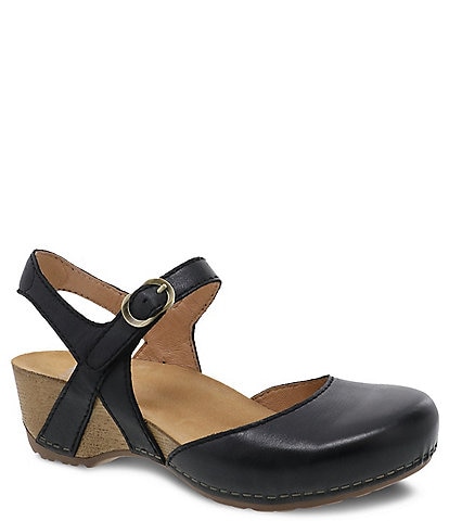 Dansko Tiffani Burnished Leather Ankle Strap Clogs