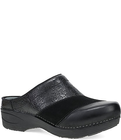 Dansko Zinnia Embossed Leather Suede Patchwork Clogs