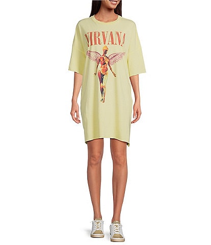 Daydreamer Nirvana In Utero Graphic Tee Shirt Crew Neck Short Sleeve Dress