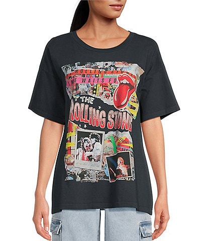 Daydreamer Rolling Stones Time Waits For No One Short Sleeve Crew Neck Collage Graphic Tee