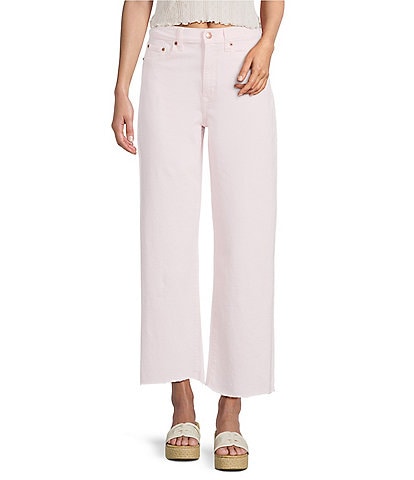 Daze Pleaser High Rise Solid Wide Ankle Length Frayed Jeans