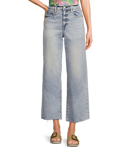 Daze Pleaser High Rise Wide Ankle Length Frayed Jeans