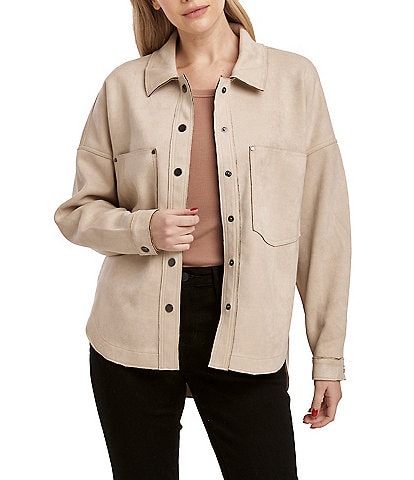 Dear John Gina Faux Suede Collared Snap-Front Patch Pocket Jacket