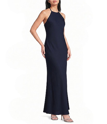 Dear Moon Satin Halter Neck Open Back Maxi Dress