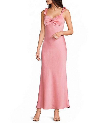 Dear Moon Satin Tie Shoulder Twist Front Midi Dress
