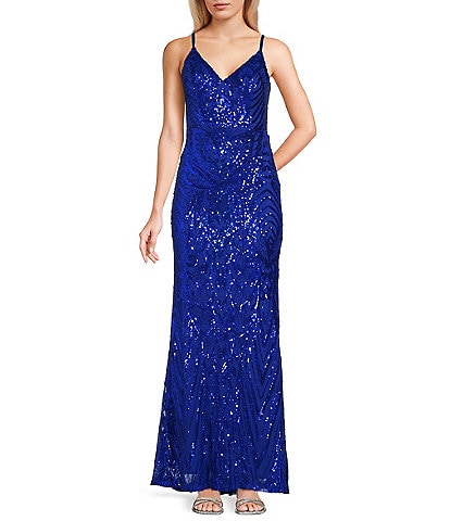Dear Moon Sequin Patterned V-Neck Satin Tie Back Dress