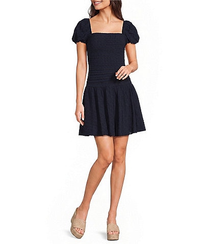 Dear Moon Square Neck Puff Sleeve Drop Waist Dress