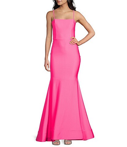 Dear Moon Square Neck Ruched Tie Back Ball Gown