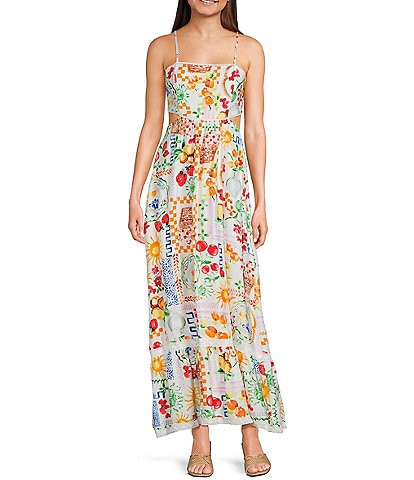 Dee Elly Cherry Farm Market Print Square Neck Maxi Dress