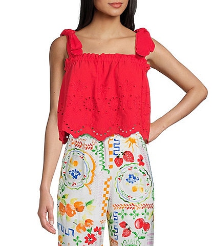 Dee Elly Eyelet Scallop Sleeveless Box Top