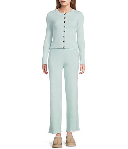 Dee Elly Ribbed Knit Button Front Long Sleeve Coordinating Cardigan