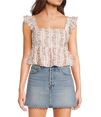 Dee Elly Rose Stripe Square Neck Top