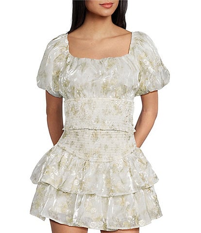 Dee Elly Short Sleeve Floral Embroidered Coordinating Crop Top