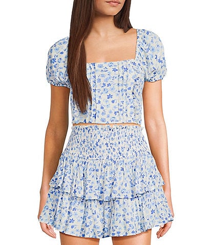Dee Elly Square Neck Short Sleeve Ditsy Floral Coordinating Crop Top