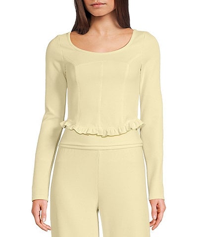 Dee Elly Waffle Knit Ruffle Scoop Neck Coordinating Top