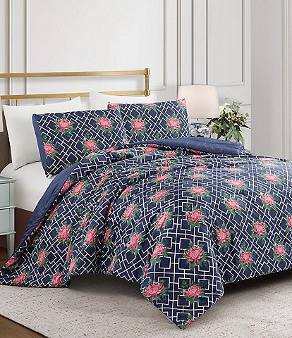 Dee Ocleppo Chrysanthemum Geo-Trellis Print Reversible Comforter Mini Set