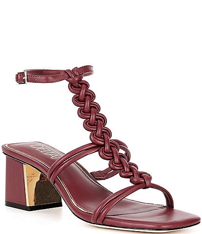 Deltan Alanna Leather Woven Strap Block Heel Dress Sandals