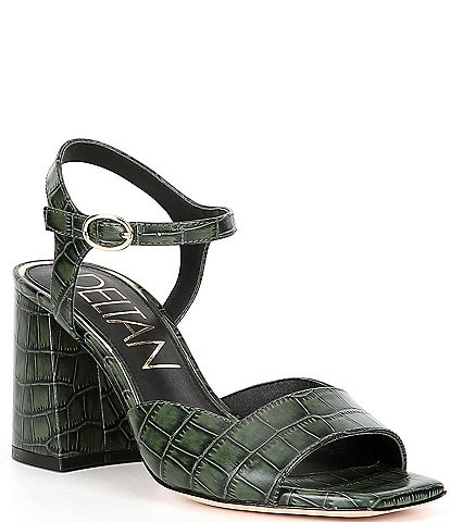 Deltan Alexis Crocodile Print Embossed Leather Ankle Strap Dress Sandals