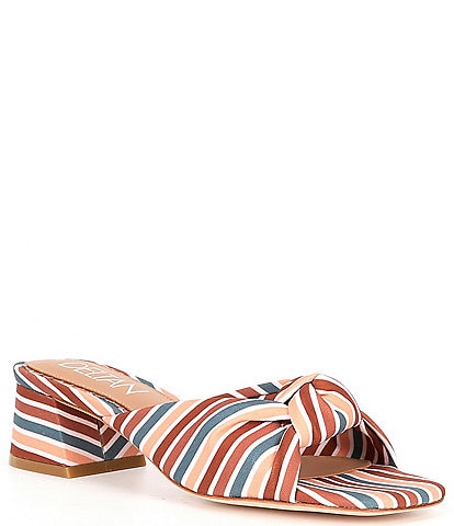 Deltan Georgie Knotted Square Toe Stripe Fabric Slide Sandals