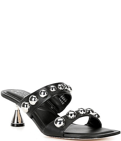 Deltan Mia Leather Studded Dress Slide Sandals
