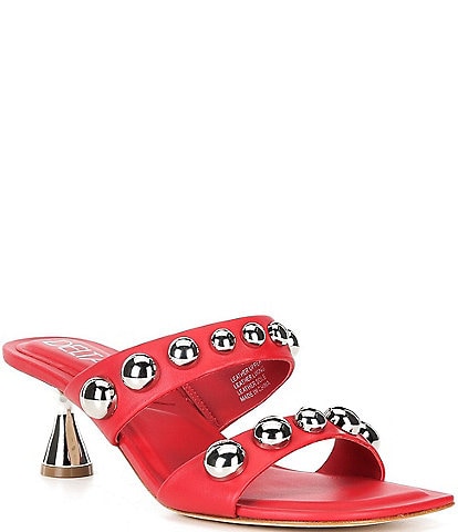 Deltan Mia Leather Studded Dress Slide Sandals
