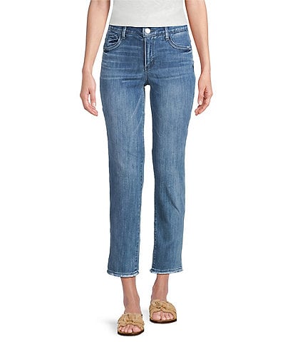 Democracy "Ab"solution® Embroidered Pocket Frayed Hem Straight Slim Leg Ankle Jeans