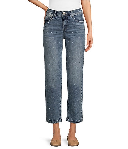 Democracy #double;Ab#double;solution® High-Rise Allover Rhinestone Detail Round Up Boyfriend Jeans