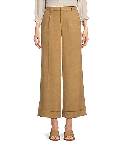 Democracy "Ab"solution Skyrise Pintuck Wide Leg Fray Cuff Coordinating Trouser Pants
